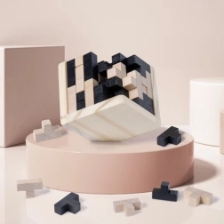 Medinė loginė dėlionės kubas – 3D galvosūkis vaikams ir suaugusiesiems
