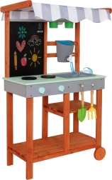 Medinė sodo virtuvėlė ant ratukų su priedais ir čiaupu Lulilo Sableto