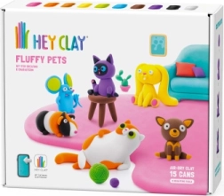 Hey Clay kūrybinis rinkinys Fluffy Pets – augintiniai iš lengvos savaime kietėjančios masės (15 indelių)