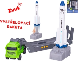 Inercinis sunkvežimis su raketa ir šaudymo paleidikliu, garsai