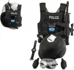Policijos rinkinys – pistoletas ir šalmas su priedais, plastikas 38 cm