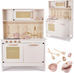 Medinė vaikiška virtuvėlė retro boho su priedais 100 cm