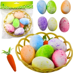 Velykinės dekoracijos krepšelyje su kiaušiniais ir morka, 7 vnt.