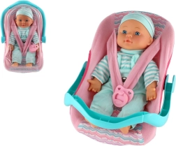 Lėlytė kūdikis su minkštu kūneliu nešynėje su čiulptuku 30 cm