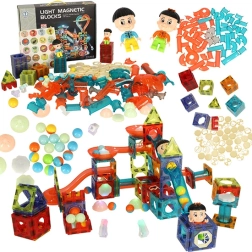 Magnetiniai statybiniai kaladėlės su šviečiančiu rutuliukų trasa – 202 vnt.