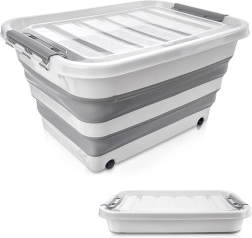 Folding storage box on wheels 30 l with transparent lid KEMP