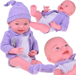 Smiling baby doll 40 cm with purple cardigan