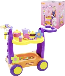 Serving Cart with Wheels and Kitchenware