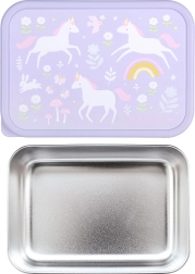 A Little Lovely Company stainless steel lunch box with unicorns and a rainbow