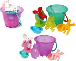 Plastikinis smėlio ir vandens rinkinys su kibirėliu ir malūnėliu tinklelyje 20 × 19 cm