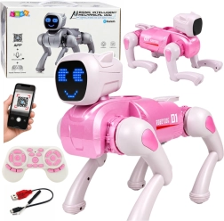 Interaktyvus robotas šuo AI su nuotolinio valdymo pulteliu ir Bluetooth, rožinis