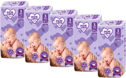 Vienkartinės vaikiškos sauskelnės New Love Premium Comfort 3 Midi 4–9 kg, megapakuotė 5×48 vnt.