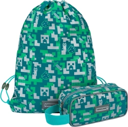 Mokyklinis rinkinys MINECRAFT Silver Creeper – penalas ir sportinė/dėžutė avalynei (maišelis)