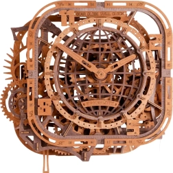 Mediniai 3D dėlionės WOODEN CITY sieninis laikrodis Gear Globe
