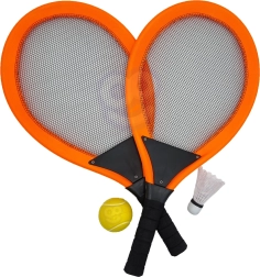 Woopie didelės teniso ir badmintono raketės vaikams, rinkinys su kamuoliuku ir plunksniuku