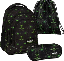 Mokyklinis rinkinys BackUP Monster Green 3in1 – kuprinė, penalas ir sportinis maišelis