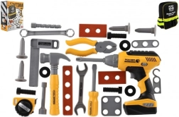 Plastinių įrankių rinkinys su akumuliatoriniu gręžtuvu ir kuprine