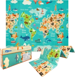 Humbi dvipusis sulankstomas XPE putų kilimėlis 200 × 180 × 1 cm pasaulio žemėlapis ir gatvės