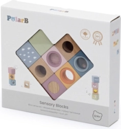 Viga Toys PolarB mediniai sensoriniai kubeliai su efektais – 8 vnt.
