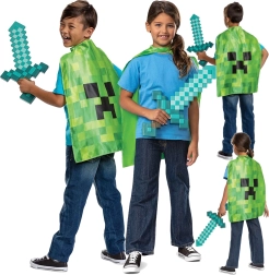 Minecraft kostiumas su deimantiniu kardu ir creeper apsiaustu vaikams