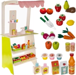 Medinis vaikų supermarketas KRUZZEL su stendu, kasa ir vaisiais