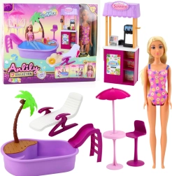 Lėlė ANLILY paplūdimyje su baseinu ir gėrimų kiosku