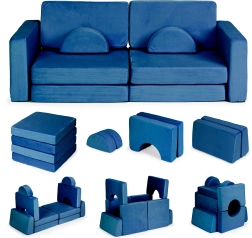 Sulankstoma modulinė vaikiška sofa 2 asmenims su 10 minkštų pagalvių ECOTOYS – Modrá