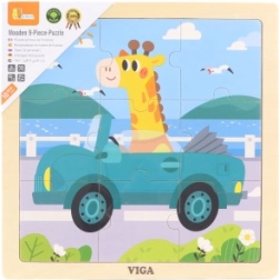 Medinė dėlionė su žirafa automobilyje, 9 dalys