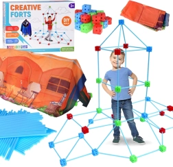 Didelė konstrukcinių šiaudelių statybos dėžė, 89 vnt., su uždengimo audiniu ir maišeliu