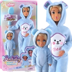 Woopie dolls in blue bear jumpsuits, set of 2