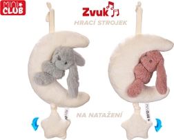 Pliušinis mėnuliukas su zuikučiu ir užsukamu muzikiniu mechanizmu 35 cm