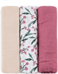 Bamboo muslin swaddles Petite&Mars Moussy pink meadow 68 × 68 cm (3 pcs)