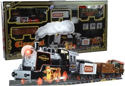 Didelė elektrinė geležinkelio trasa su vagonais ir efektais