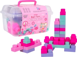 Set of Soft Building Blocks in Pink Colors with Carrying Case, 32 Pieces