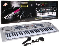 Sidabrinis vaikiškas 54 klavišų sintezatorius su mikrofonu ir USB įrašymo funkcija