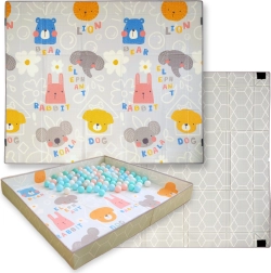 Dvipusis sulankstomas putų žaidimų kilimėlis 2in1 HUMBI 200 × 180 cm su kraštais ir lipdukais