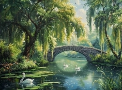 Deimantinė mozaika „Akmeninis tiltas virš upės“ 30 × 40 cm