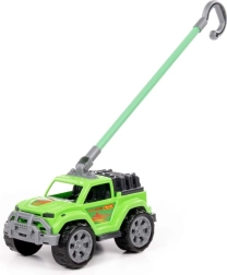 Vaikiškas stumdomas automobilis su žalia rankena – visureigis