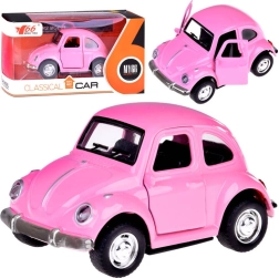 Metalinė retro mašinėlė su atidaromomis durimis, šviesomis ir garsais – rožinė