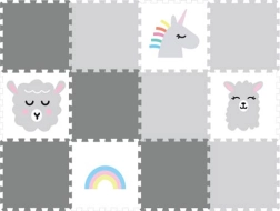 Putų dėlionių kilimėlis vaikų kambariui Pilkas vienaragis, 12 dalių