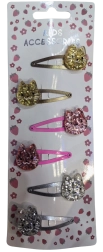 Pink set of glitter hair clips with cats, 6 pcs