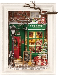 Rolife 3D medinės dėlionės Kalėdų Senelio žaislų parduotuvė su LED apšvietimu