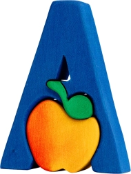 Fauna abėcėlė raidė A – obuolys medinė dėlionė įstatoma