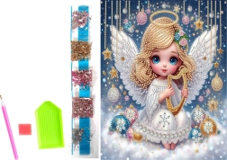 Deimantinė tapyba ant drobės – kalėdinis angeliukas 23 × 30 cm
