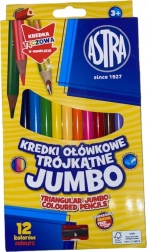 Trikampiai jumbo spalvoti pieštukai su drožtuku, 12 vnt., ASTRA