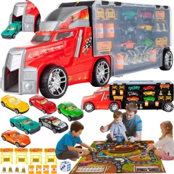 Sunkvežimis su mažais automobiliais, 23 dalių rinkinys