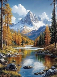 Deimantinė mozaika „Kalnų peizažas“ 30 × 40 cm