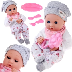 Lėlytė kūdikis 32 cm su judančiais vokais ir maitinimo rinkiniu