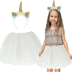 Carnival unicorn costume – kids’ set with headband and tulle skirt – White