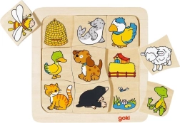 GOKI wooden inset puzzle “Who Lives Where?”, 9 pieces